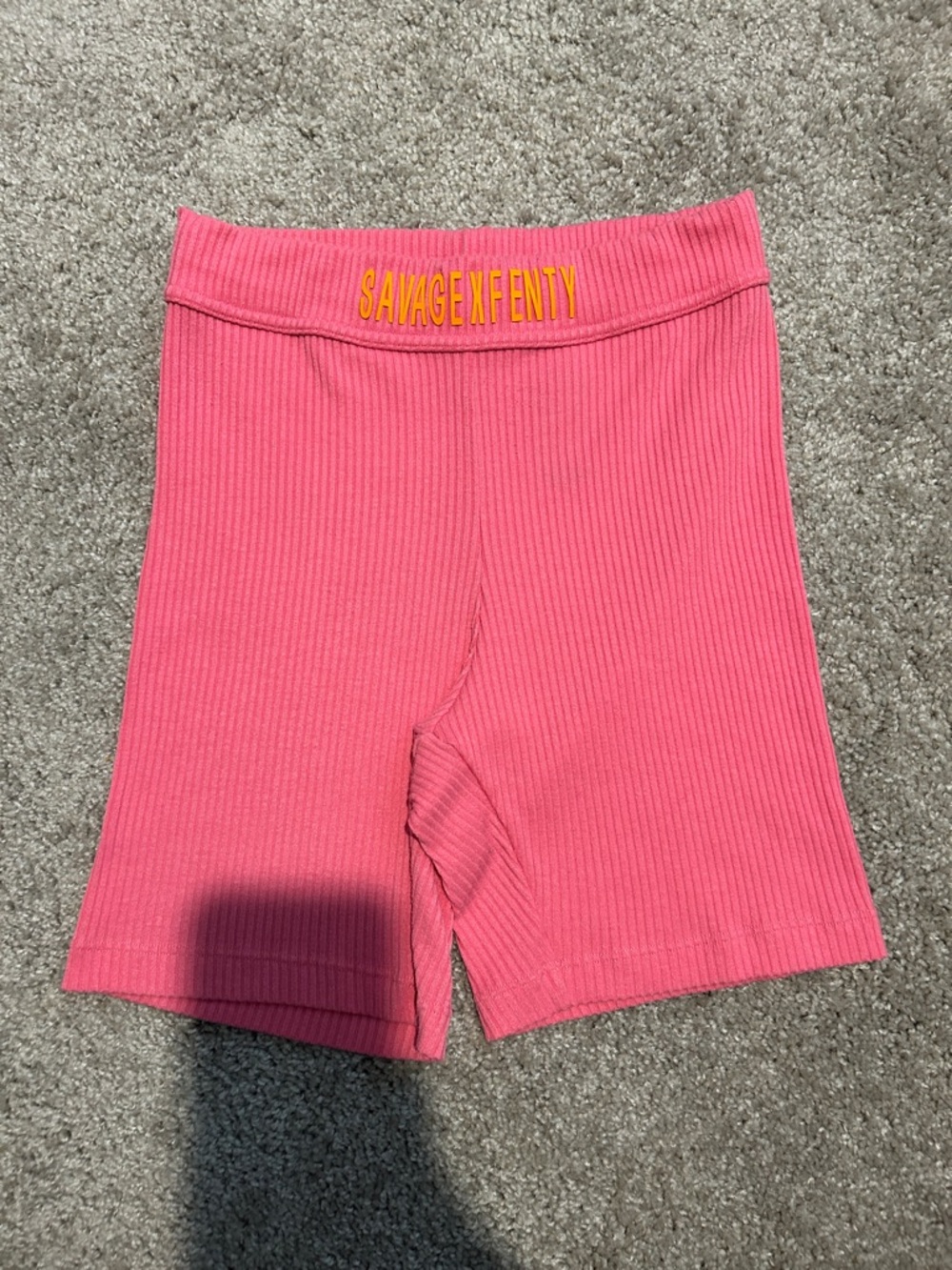Savage X Fenty Hot Pink Ribbed Bike Shorts with Yellow Logo
